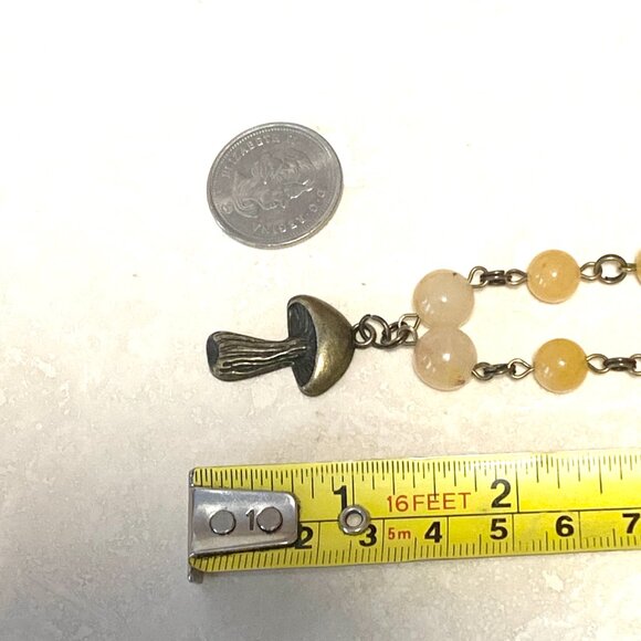 Genuine Yellow Aventurine Short Necklace,Bronze Slim Mushroom + Natural Gemstone - Picture 14 of 16